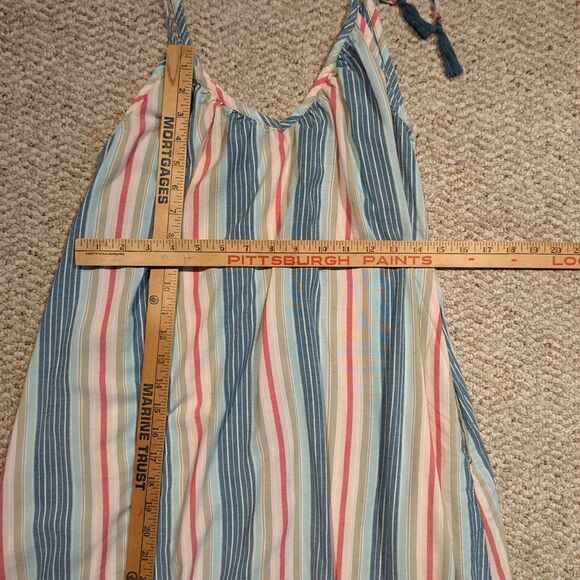 Old Navy All Day Maxi Swing Dress Small Stripes Tie Shoulder Beach Pockets - Picture 3 of 8